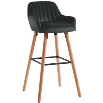 Vente-Unique Sgabello da bar eleana - Velluto e Legno - Nero
