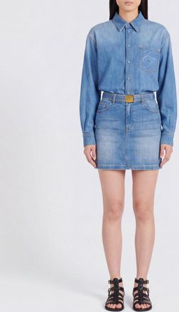 Elisabetta Franchi Abito chemisier mini in denim stretch con logo ricamato