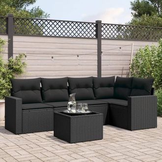 vidaXL Vidaxl - Set De Sof&aacute;s De Jard&iacute;n 6 Piezas Y Cojines Rat&aacute;n Sint&eacute;tico Negro
