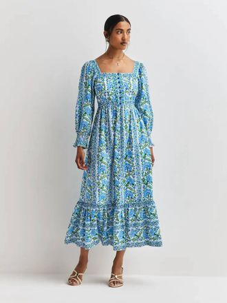 PINK CITY PRINTS Margarita Dress In Sapphire Border