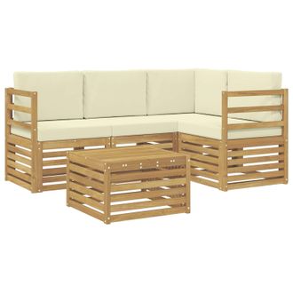 vidaXL Conjunto De Sof&aacute;s De Exterior 5 Pcs Blanco Y Crema Poli&eacute;ster Vidaxl