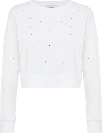 Alpha Studio Lange Mouw Cropped Top met Sparkles - Dames - Sweatshirts - Wit - L - Hoodies & sweatvesten