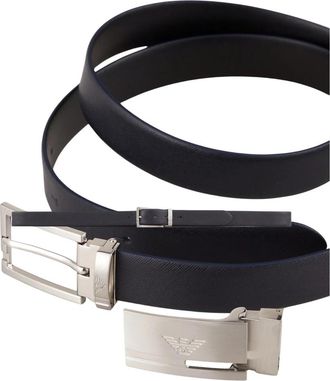 Emporio Armani Leren Riem - Heren - Riemen - Blauw - ONE Size - Leer - Accessoires