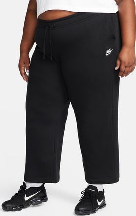 Nike Womens Nike Sportswear Club Fleece Mid-Rise Wide-Leg Sweatpants (Plus Size) in Black | FB7262-010