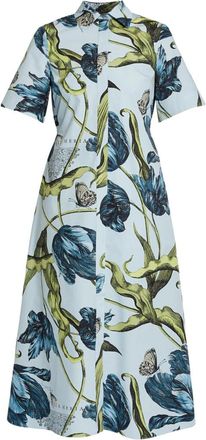 Erdem Light Blue Floral Print Shirt Dress