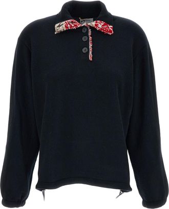 Barrie Black Oversized Drawstring Hem Cashmere Polo Sweater