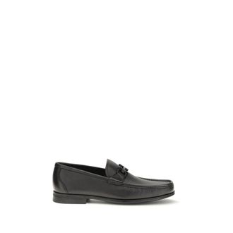Ferragamo Black Calf Leather Bos Taurus Slip-On Mens Loafers