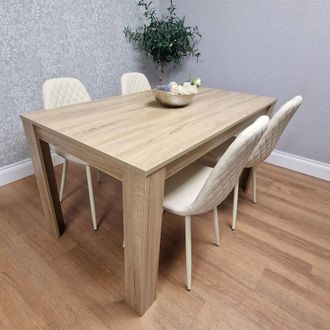 Kosy Koala Oak Effect Dining with 4 Cream Gem Pattern Faux Leather Chairs