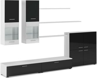 Skraut Home Skraut Home - Mueble Comedor Moderno, Sal&oacute;n Con Luces Leds, Acabado En Negro Brillo Lacado Y Blanco Mate, Medidas: 300x189x42cm