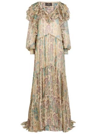 Etro Patterned Ruffled Silk Maxi Dress - Multicoloured 1 - 44 (UK12 / M)