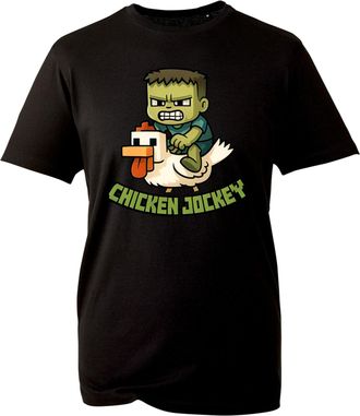 Generic Chicken Jockey T-Shirt - Funny Pixel-Style Zombie Graphic Tee Gamer Humor Shirt for KidsTeens and Video Game Fans (Black, S)