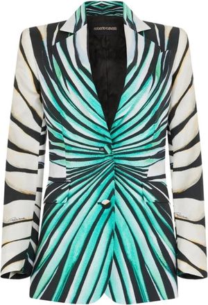 Roberto Cavalli Zijden Ray Of Sea Print Jas - Dames - Blazers - Veelkleurig - S - Leer - Jassen