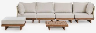 Sklum Conjunto De Jard&iacute;n Con Sof&aacute; Modular De 4 Piezas Con 2 Sillones Esquineros, Mesa De Centro Y Puff En Madera De Acacia Dailin Sklum