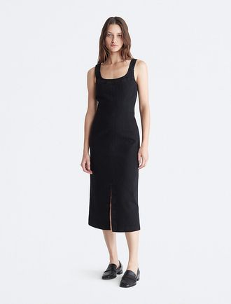Calvin Klein Womens Sculpt Midi Denim Dress - Black - XS