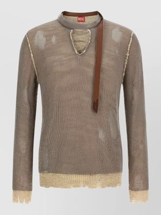 Diesel jacquard distressed v-neck long-sleeve sweater