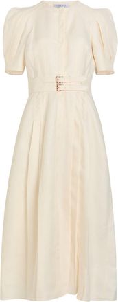 Gabriela Hearst Patricia Belted Linen Midi Dress - Ivory - 42 (UK10 / S)