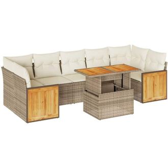 vidaXL Set Sof&aacute;s Jard&iacute;n Y Cojines 8 Pzas Rat&aacute;n Sint&eacute;tico Acacia Beige Vidaxl
