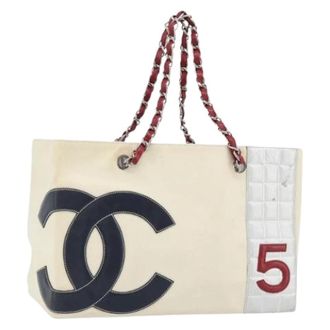 Chanel Pre-owned Tote Bags, female, Beige, Size: ONE SIZE Pre-owned Vintage Canvas Tote Bag