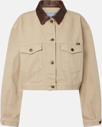 Prada Leather-trimmed cropped denim jacket