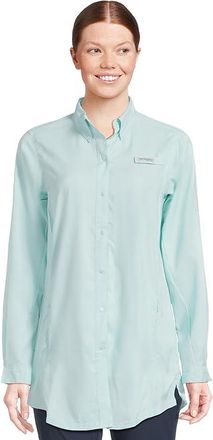 Columbia Tamiamitm Long Sleeve Tunic Womens Long Sleeve Button Up Spray : SM, Polyester