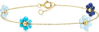 RS Pure by Ross-Simons Lapis, Turquoise and Aquamarine Bead Flower Station Bracelet in 14kt Yellow Gold