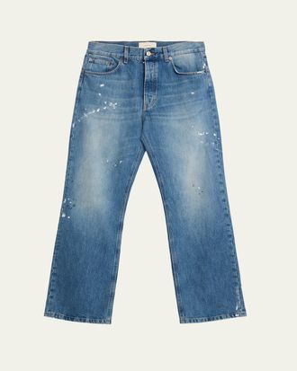 Jeanerica Mens Paint Splatter Medium Blue Denim Jeans
