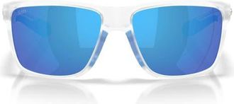 Costa 58mm Broadbill II Polarized Rectangle Sunglasses in Matte Clear /Blue Mirror 580G at Nordstrom