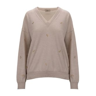 Herno V-neck Knitwear, female, Beige, Size: L V-neck Knitwear