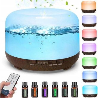 OEM Difusor De Aceites Esenciales De 500 Ml Con Luz Led De 7 Colores, Temporizador Y Humidificador Ultras&oacute;nico Incluye 6 Tipos De Aceites Esenciales