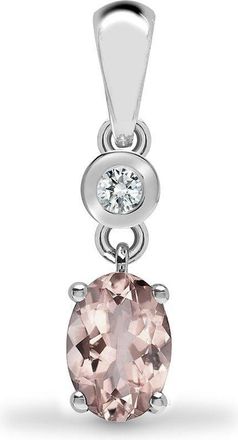 Jewelco London 9ct White Gold Diamond Peach Morganite Donut Solitaire Pendant - 9P144