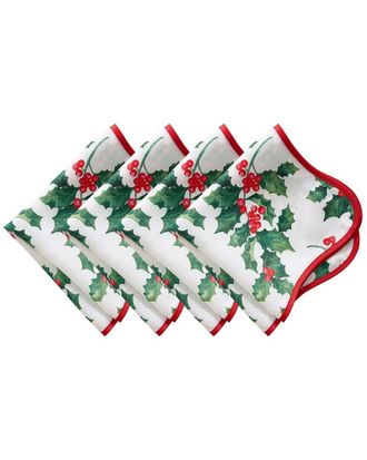 Elrene Set Of 4 Vintage Holly Scallop Border Napkins