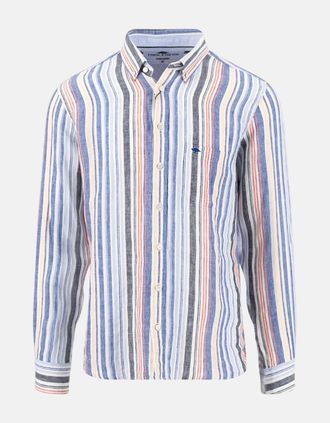 Fynch-Hatton Mens Stripe Pattern Pure Linen Button Down Shirt Tangerine - Multi - Size: 42/Regular