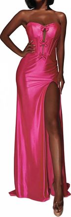 Alyce Paris Long Plunging Neckline Simple Mermaid Dress In Hot Pink