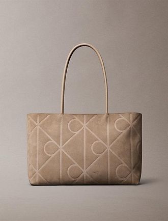 Calvin Klein Embossed Emblem Logo Sueded Tote Bag