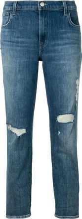 J Brand Johnny Mid-Rise Boy Fit Jeans - Dames - Cropped Jeans - Blauw - W28 - Katoen - Jeans