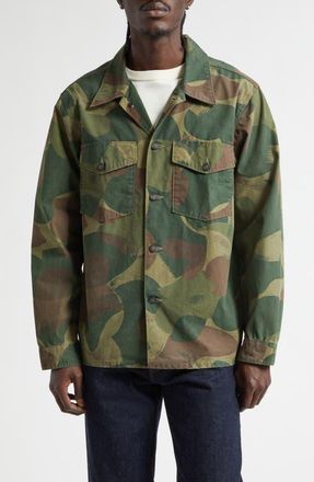 Ralph Lauren Camo Print Cotton Poplin Button-Up Overshirt in Printed Camo at Nordstrom, Size X-Large