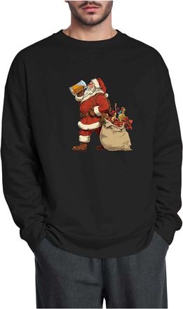 Generic sweatshirt for men uk Christmas Drinking Beer Santa Print Top Fleece Round Neck Long Sleeve Sweatshirt Xmas Crew Neck Pullover Tops for Men (XXXL) A-b