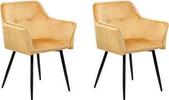 Beliani Conjunto De 2 Sillas De Comedor De Terciopelo Amarillo Mostaza Negro Reposabrazos Jasmin