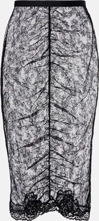 Valentino Floral ruched sheer lace midi skirt