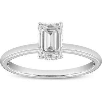 LuvMyJewelry Countess 14K White Gold Emerald Cut Lab Grown Diamond Hidden Halo Engagement Ring - 1.05 ctw at Nordstrom, Size 7