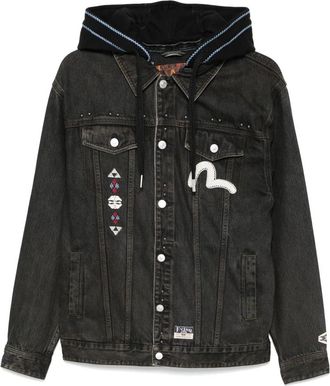 Evisu Zwarte Denim Patchwork Hoodie Jas - Heren - Spijkerjassen - Zwart - M - Denim - Jassen