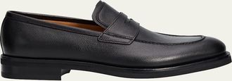 Ferragamo Mens Hammered Leather Penny Loafers