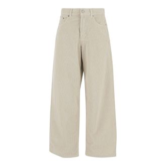 Haikure Wide Trousers, female, Beige, Size: W28 Velvet Ribbed Cotton Pants Wide Leg