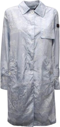 Peuterey Bedrukte Kaki Trenchcoat - Dames - Zomerjassen - Blauw - L - Jassen