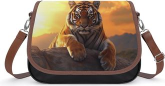 Generic Tiger Sunset Crossbody Bag Womens Handbag PU Message Bags Shoulder Purse with Adjustable Strap