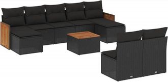 vidaXL Vidaxl - Set De Sof&aacute;s De Jard&iacute;n 10 Pzas Cojines Rat&aacute;n Sint&eacute;tico Negro