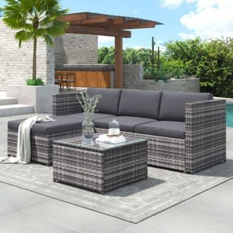 C&A Grey Rattan Garden Corner Sofa Set for Outdoor Entertaining and Relaxation
