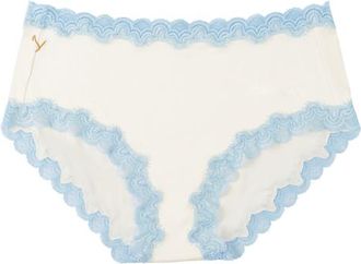 Uwila Warrior Soft Silk Briefs with Contrast Lace in Winter White With Sky Blue at Nordstrom, Size Xx-Small