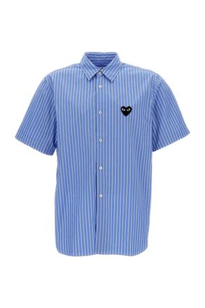 Comme Des Gar&ccedil;ons Blue Vertical Stripe Short-Sleeve Cotton Shirt