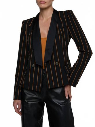 L'agence Imogen Satin Blazer In Black Pinstripe